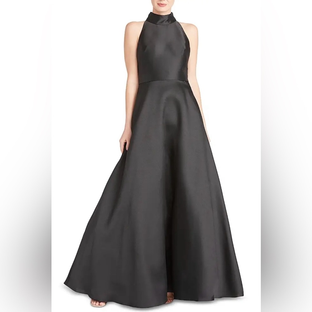 Monique Lhuillier Black Satin Evening Gown